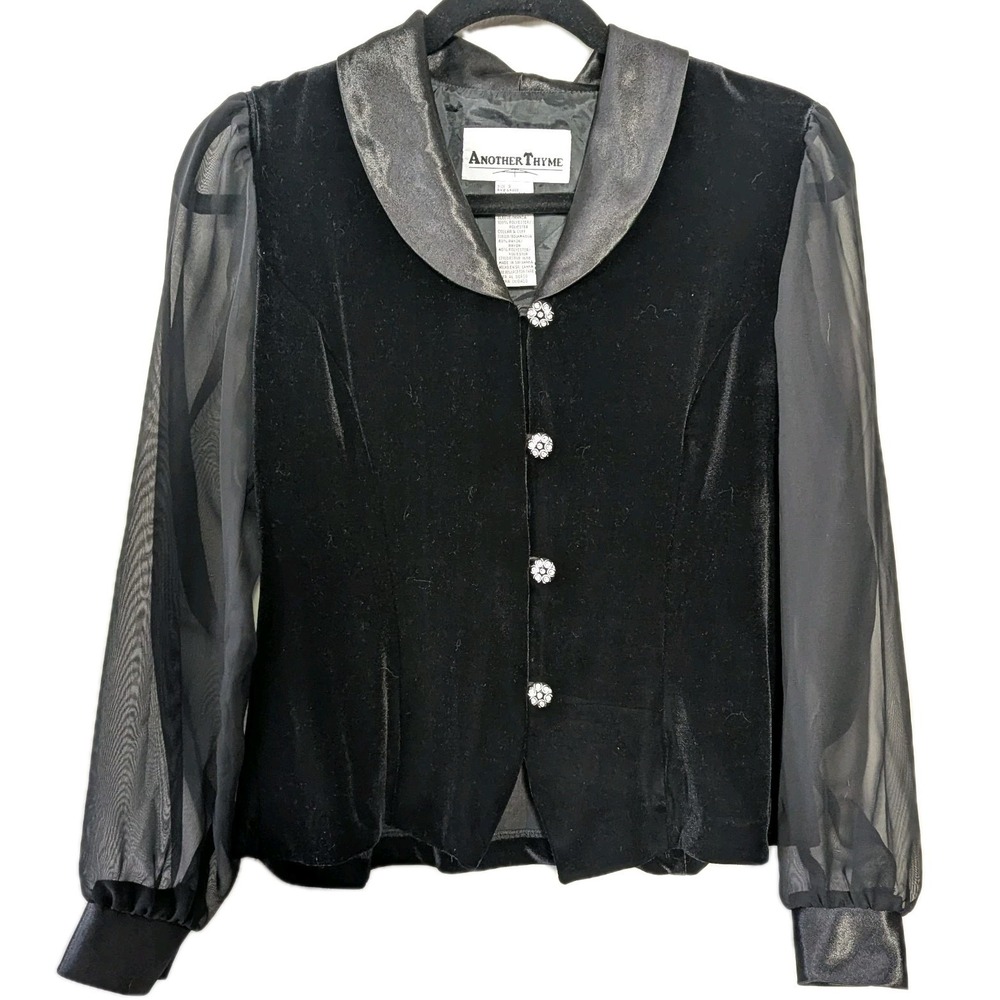 Vintage Sm Black‎ Velvet Sheer Twee Blouse Womens Whimsigoth Another Thyme Y2K